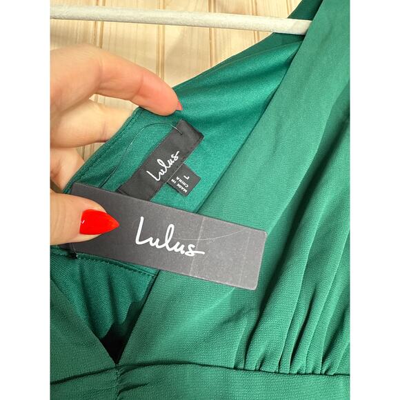 NWT Lulus Celebration Time Emerald Green Sleeveless Tiered Midi Dress Party Sz L - Picture 6 of 8